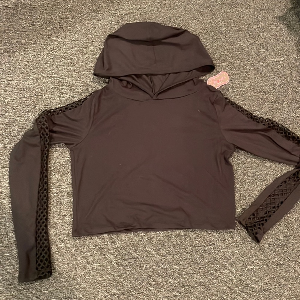 SUZETTE XS/S MESH SLWEVE HOODED LONG SLEEVE BLACK